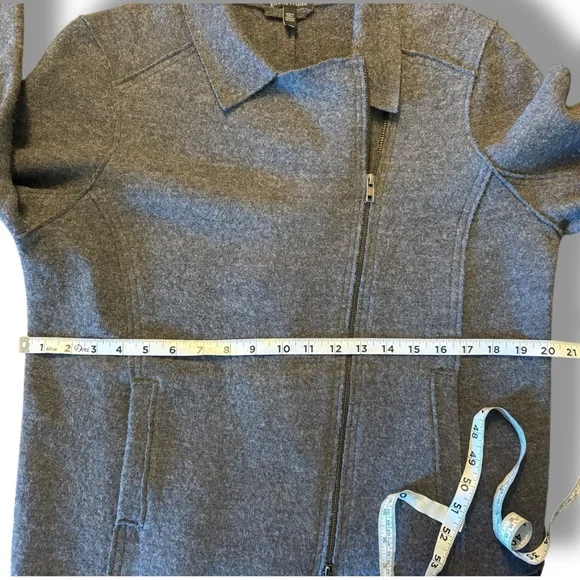 Eileen Fisher Wool Alpaca Herringbone Motorcycle Jacket Medium Moon Gray  Moto - Picture 9 of 12